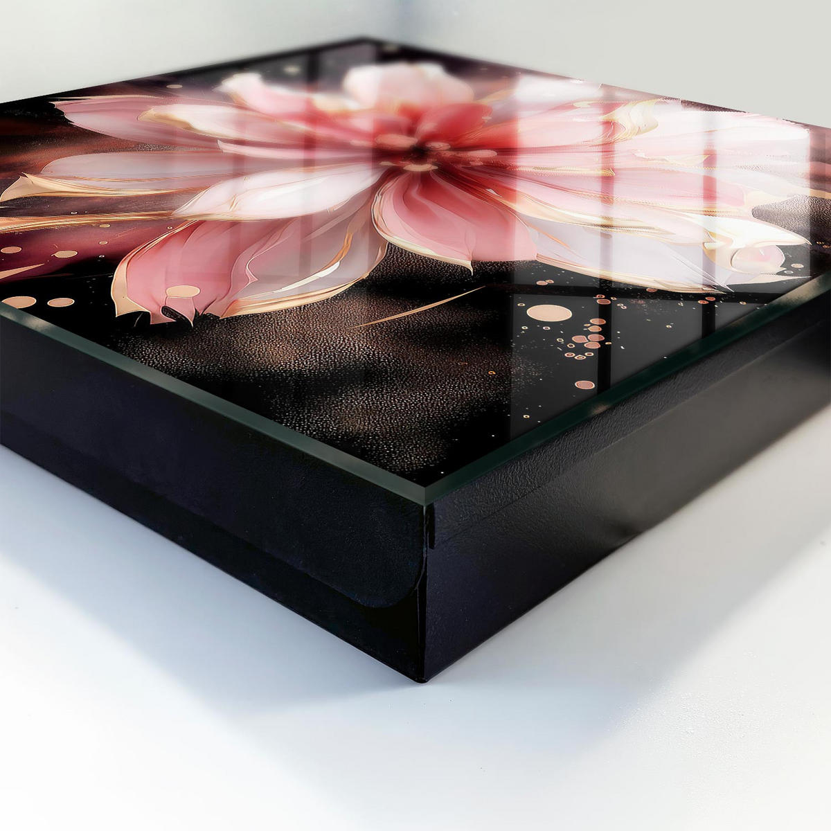 SCHLÜSSELBOX Schwarz 30x30 cm- Türöffnung nach rechts - Rosa Blume - Pink, Metall (30/30/5cm) - TULUP