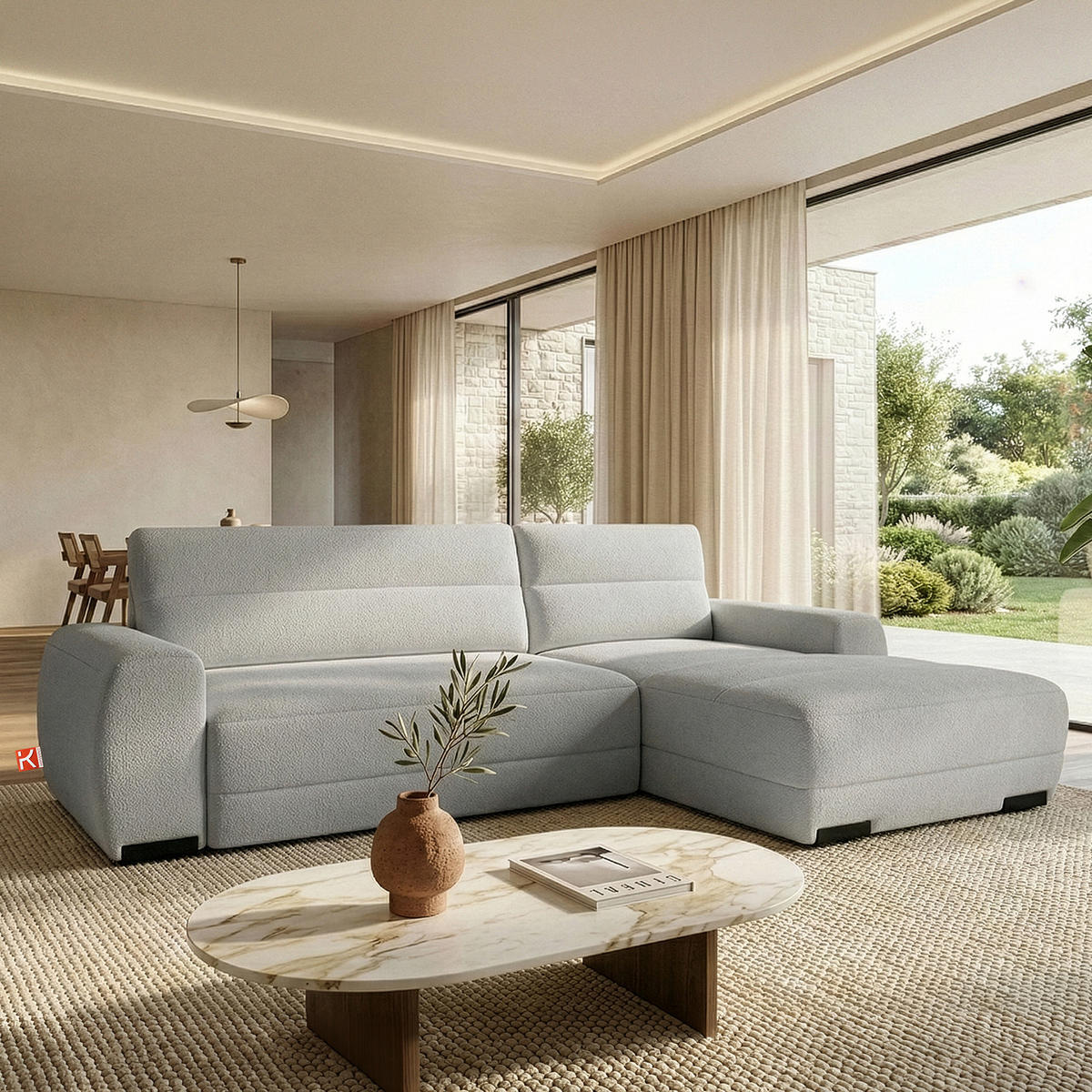 ECKSOFA RECHTS BLUME, Hellgrau - Hellgrau, Holz/Holzwerkstoff (271/164cm) - KONSIMO®