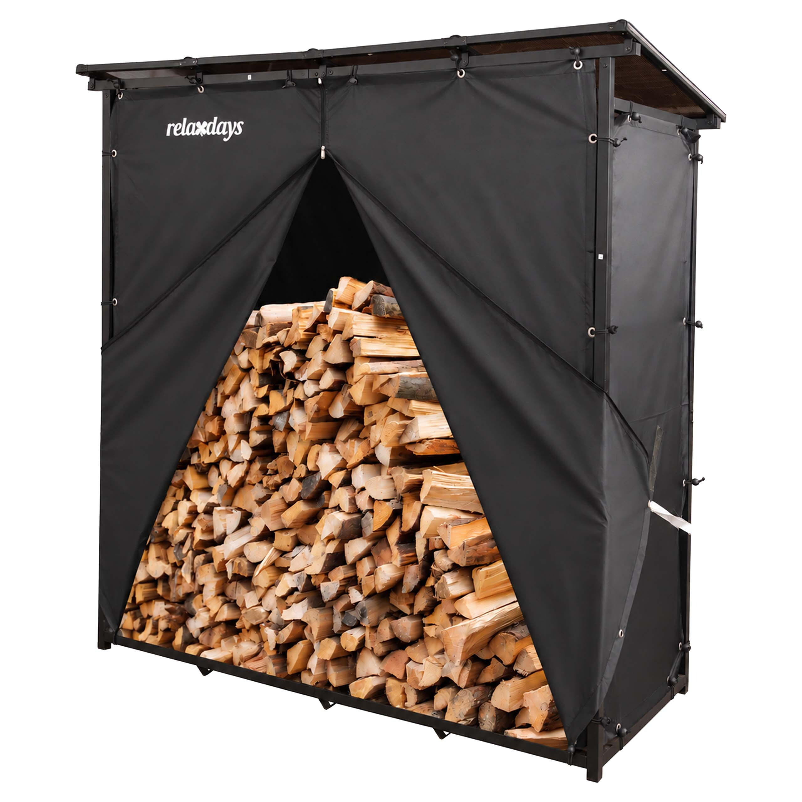 KAMINHOLZREGAL Schwarz Stahl mit Dach 185x185x70 cm - Schwarz, Kunststoff/Metall (185/185/70cm) - Relaxdays