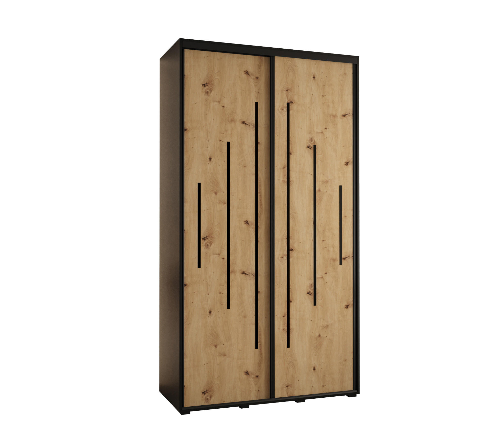 Abiks Möbel Schwebetürenschrank Schwarz, Eiche Artisan, Schwarz 140x235x60 cm