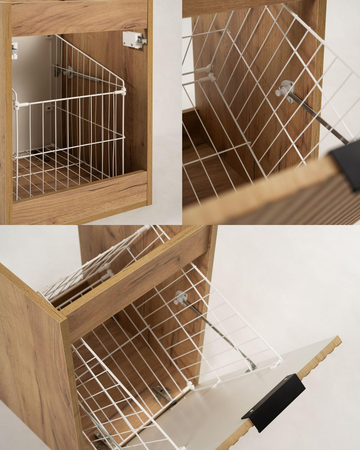 BADMÖBEL-SET MIT WÄSCHEKORB: Eiche Craft / Platte Schwarz, Griffe Gold, 160 x 46 x 57 cm - Eichefarben/Schwarz, Holzwerkstoff (160/57/46cm) - 3XE LIVING