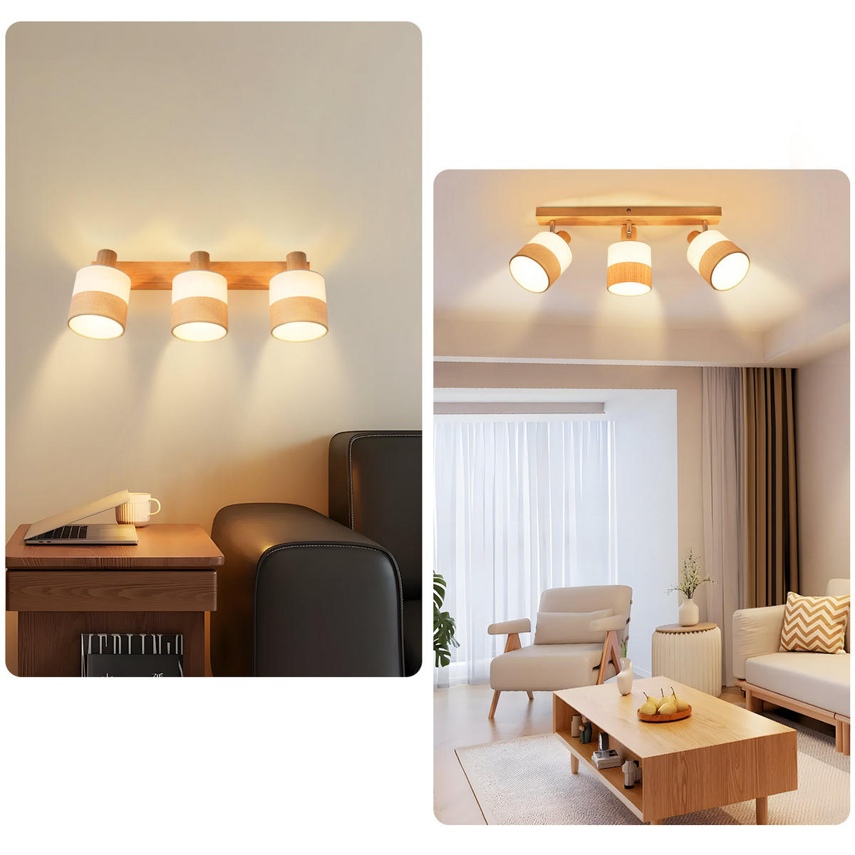 DECKENSTRAHLER Rikoh 16/13/48 cm - Beige, Holz (48/16/13cm) - ZMH