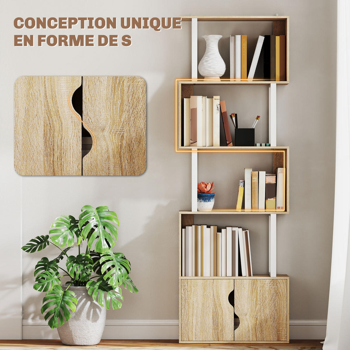 REGAL DE-15536 5 Ebenen + Doppeltürschrank Naturholz - Naturfarben, Holzwerkstoff (60/179.2/23.8cm) - ComfortXL