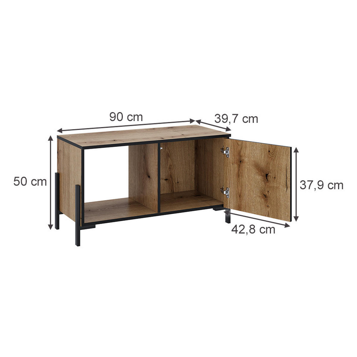 COUCHTISCH Hatto Eiche 90 x 39.7 cm mit 1 Tür - Eichefarben, Holzwerkstoff (39.7/90/50cm) - Vicco