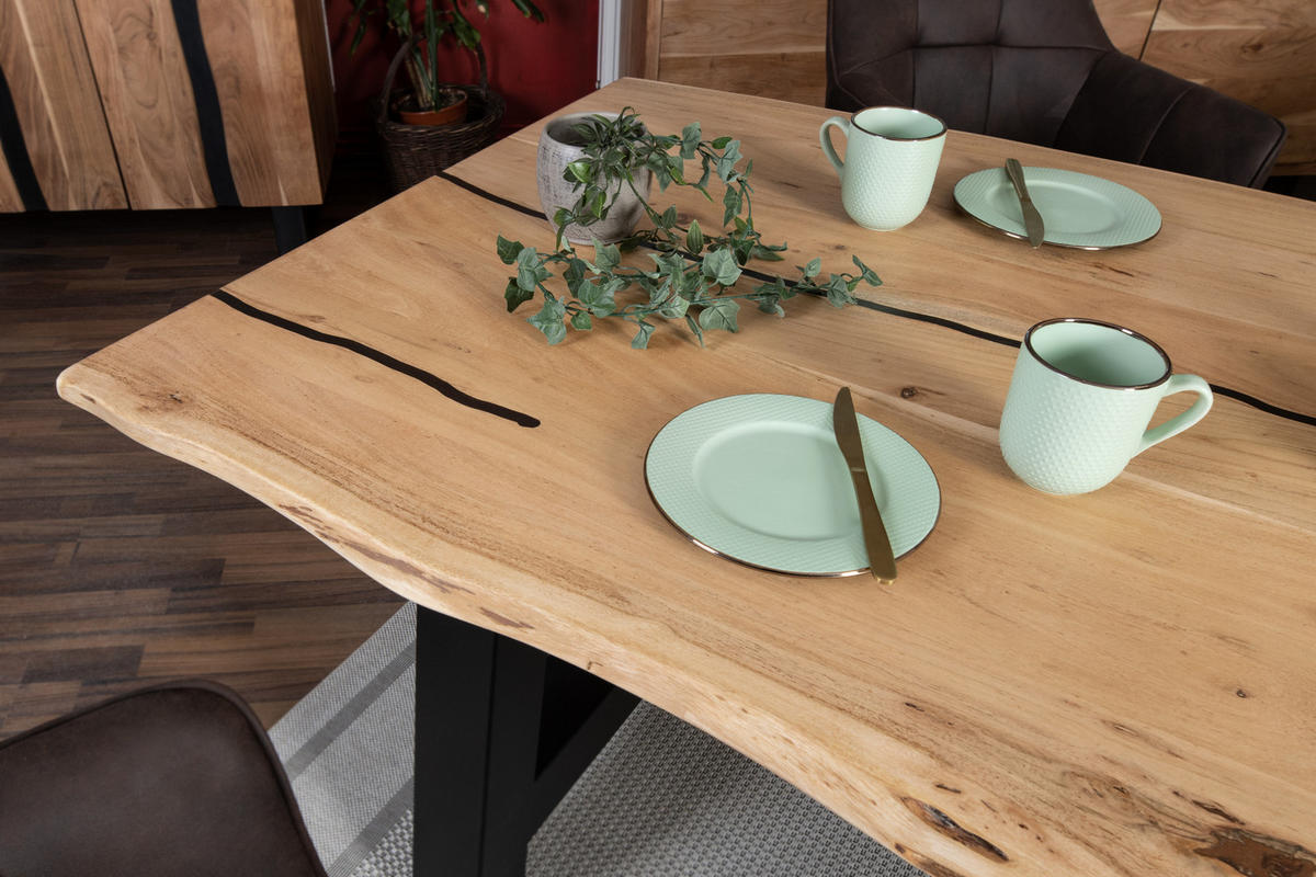 ESSTISCH POLLY - Beige/Schwarz, Holz/Metall (90/180/77cm) - SAM