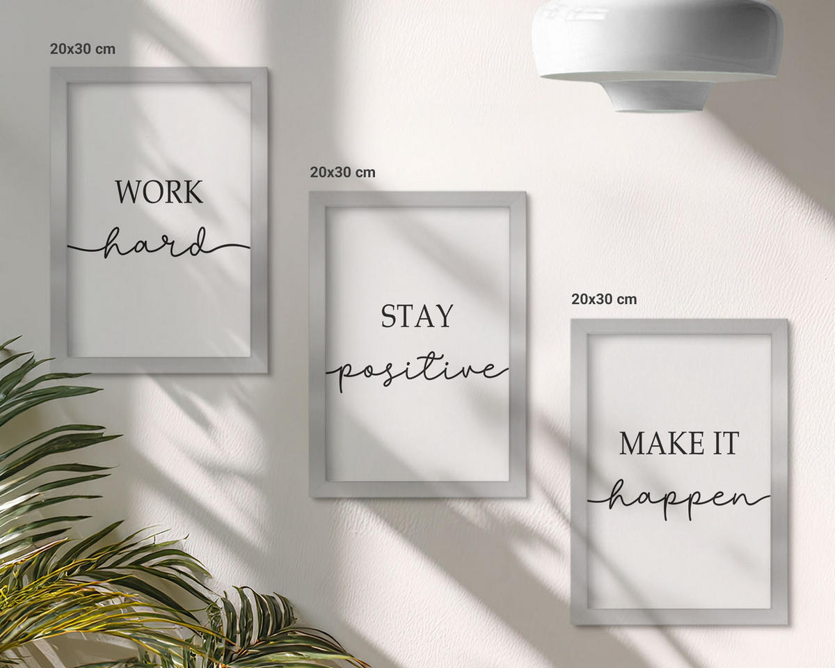 WANDBILDER 3er Set - 20x30 cm Silberner Rahmen - Minimalistische Motivationsinschriften - Silberfarben, Kunststoff (20/30cm) - ArtPrintCave