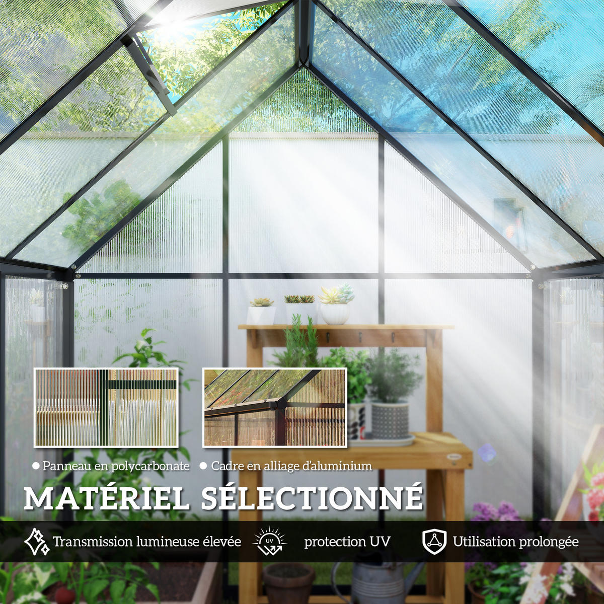 GEWÄCHSHAUS DE-12082 mit Polycarbonat und verstellbarem Fenster Transparent - Transparent, Metall (168/195/178cm) - ComfortXL