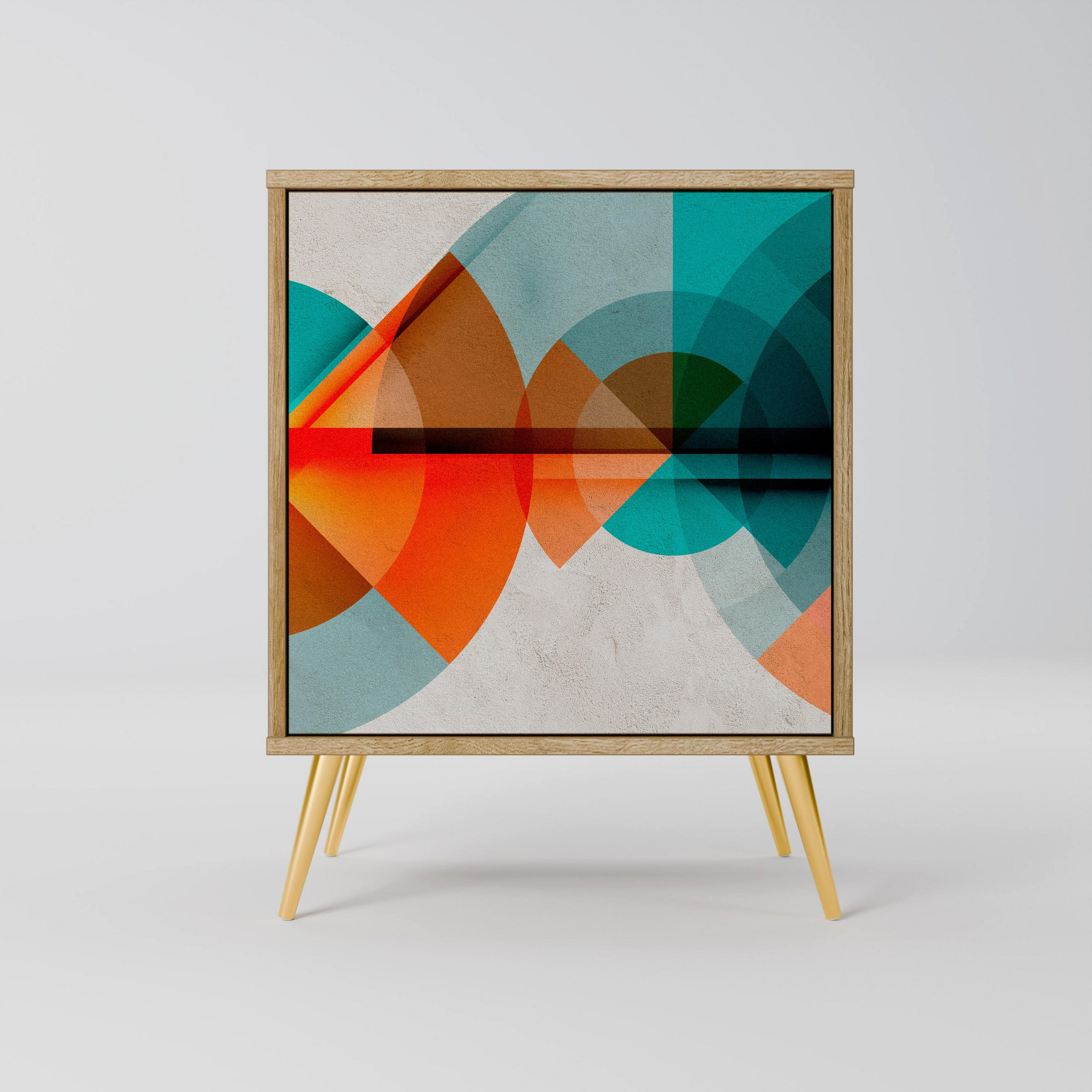SIDEBOARD CIRCULAR RHAPSODY, Eichefarben, 57,5x42x75,5 cm, Goldfarbene Metallfüße - Eichefarben/Goldfarben, Holzwerkstoff/Metall (57.5/75.5/42cm) - SpaceRebels