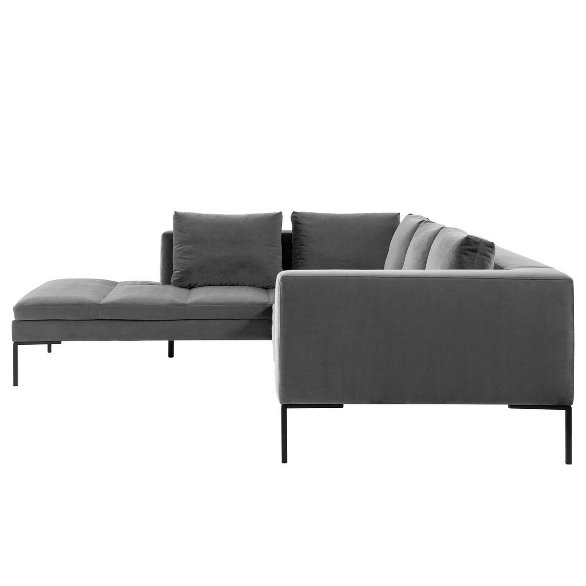 ECKSOFA mit Ottomane - Schwarz/Grau, Textil/Metall (255/230cm) - home24