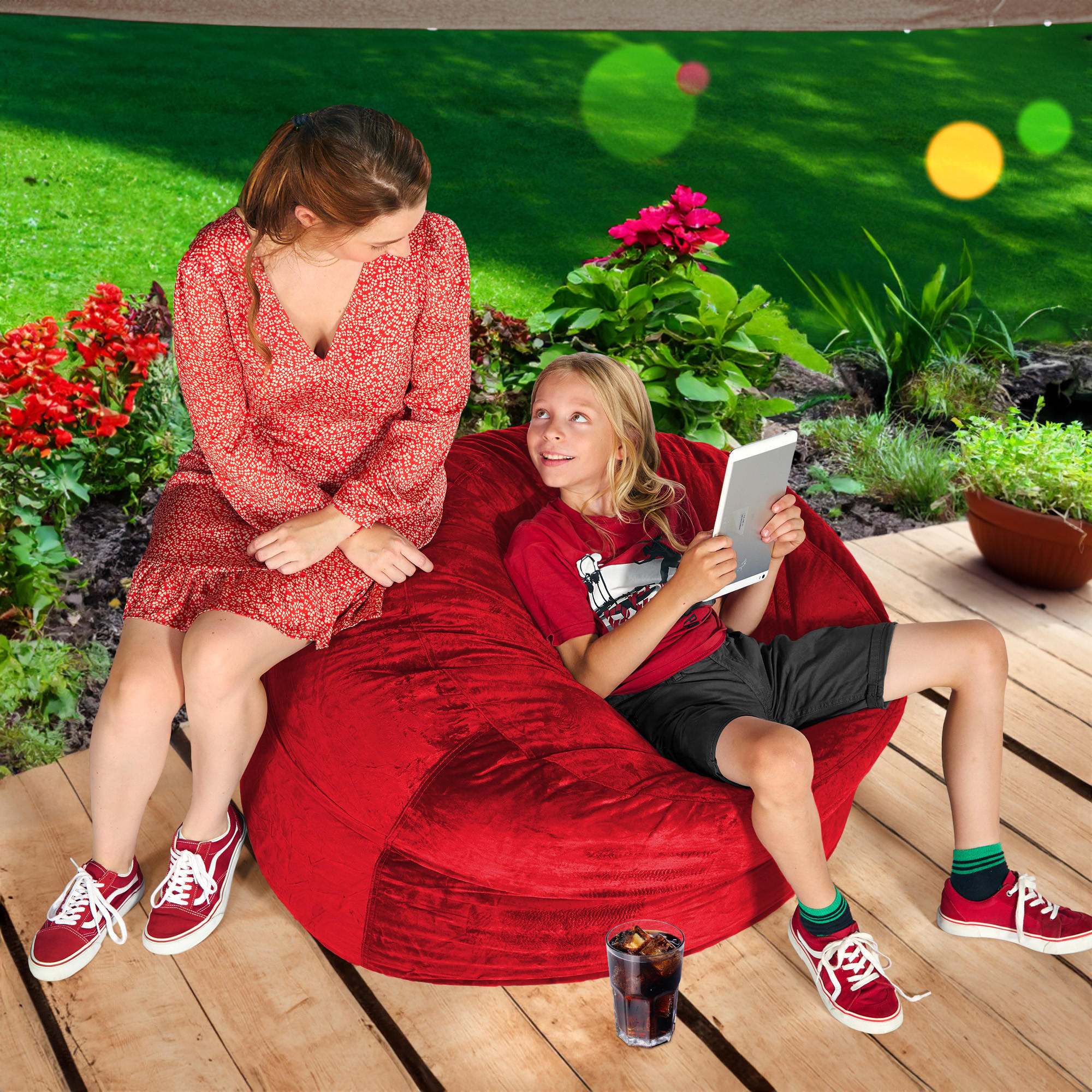 RIESEN-SITZSACK XXL JUMBO Velours 3ft - Rot, Textil (105/65/105cm) - Green Bean