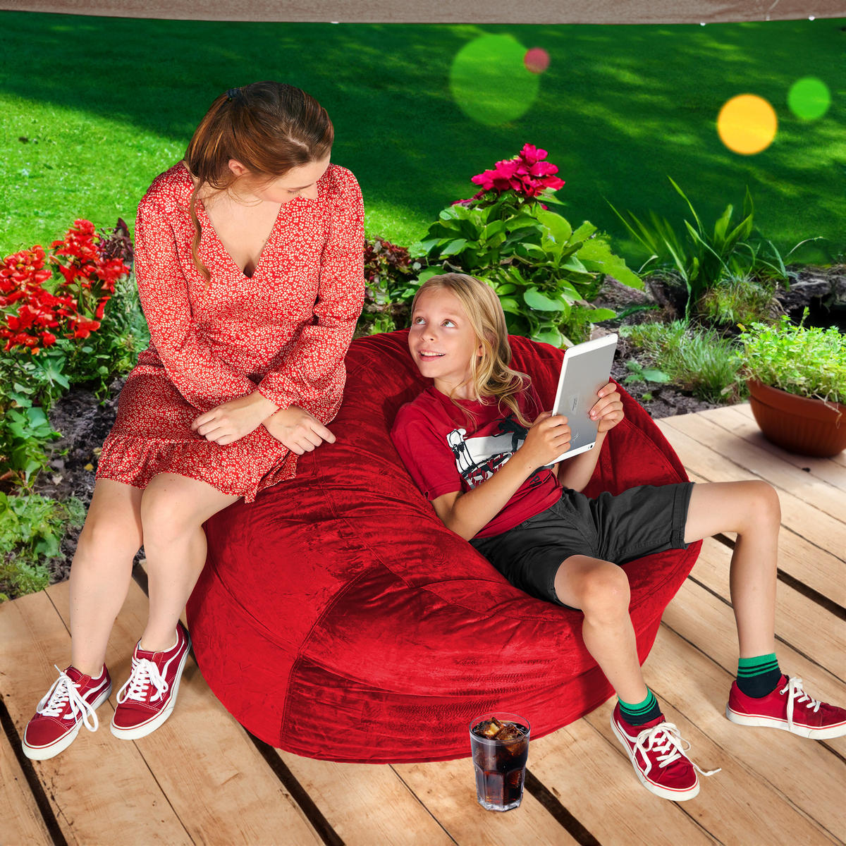 RIESEN-SITZSACK XXL JUMBO Velours 3ft - Rot, Textil (105/65/105cm) - Green Bean