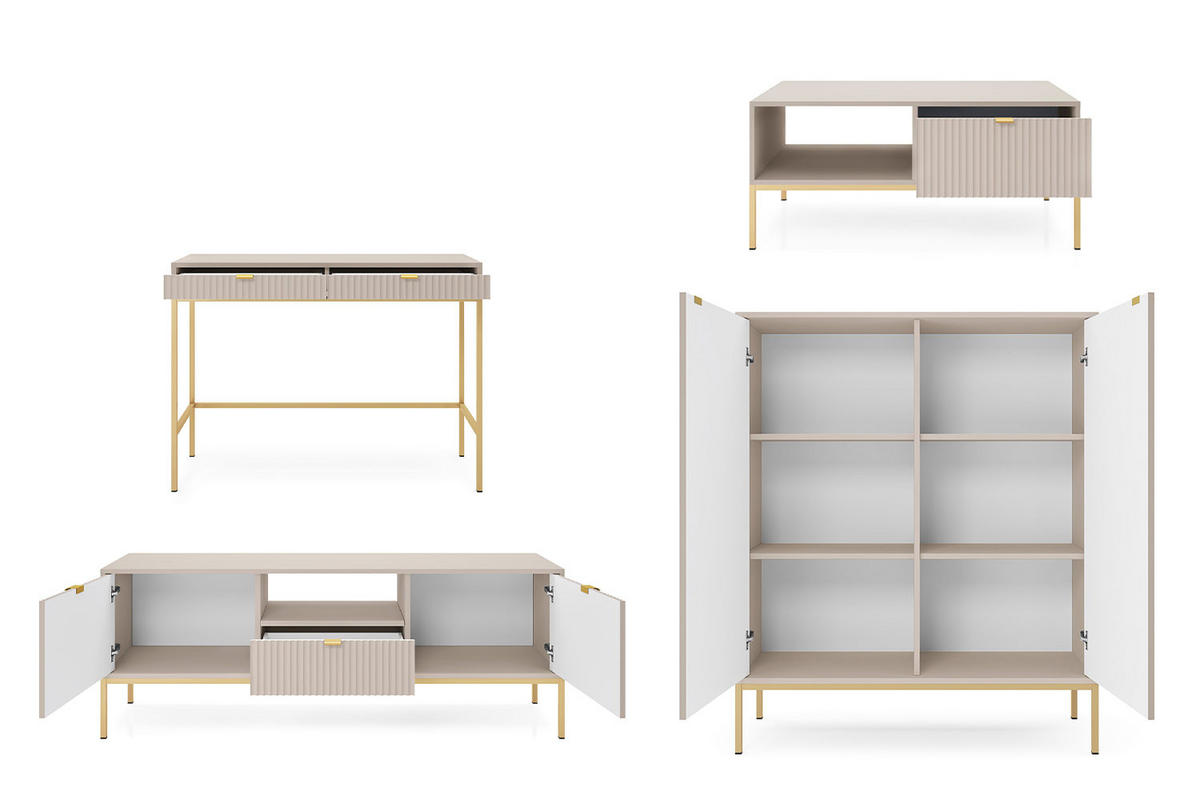 WOHNZIMMER-SET Nova Kaschmir / Gold 4-teilig - Kaschmir/Goldfarben, Holz/Holzwerkstoff (258/125/68cm) - Feldmann-Wohnen