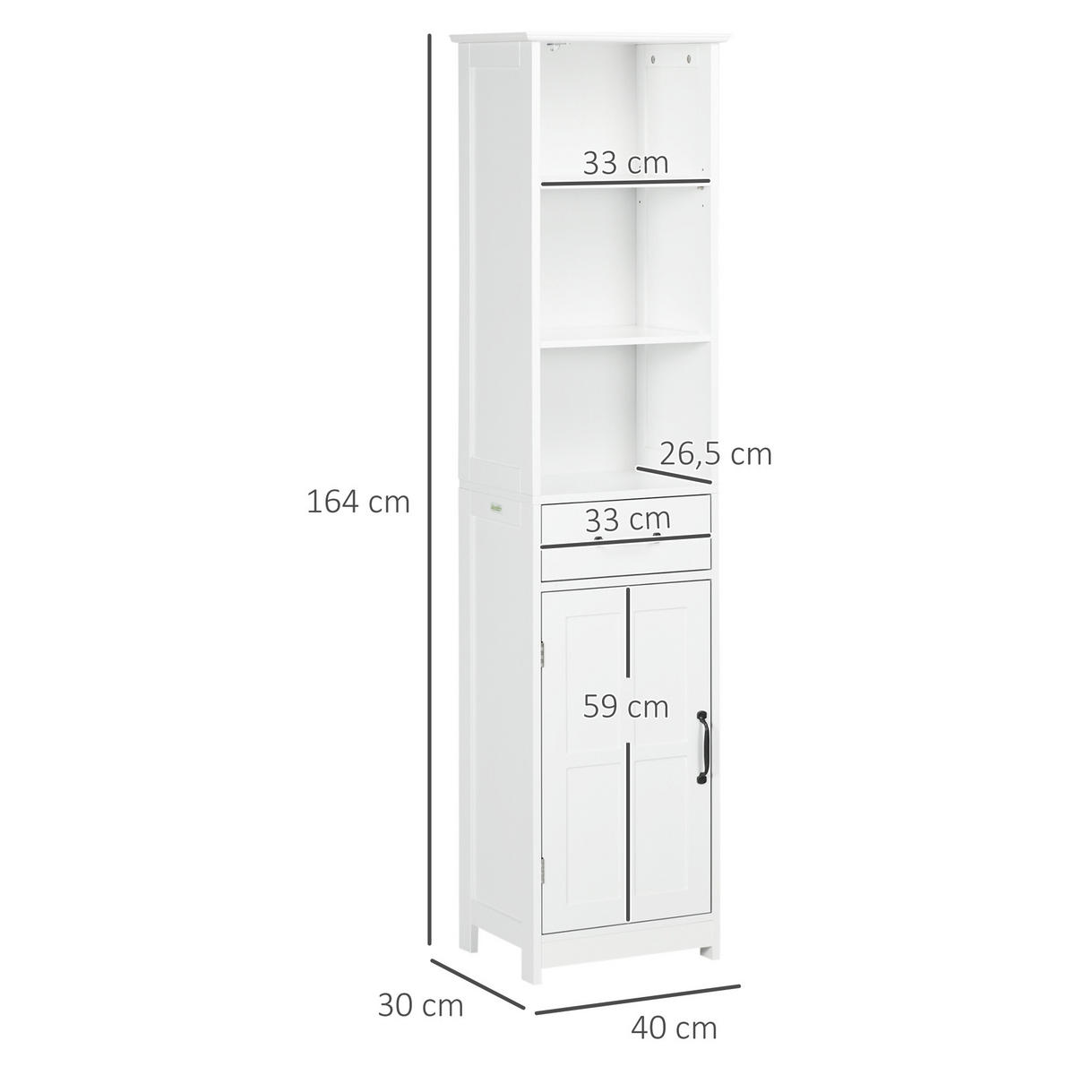 HOCHSCHRANK DE-12467 40/30/164 cm mit Schublade Weiß - Weiß, Holzwerkstoff (30/164/40cm) - ComfortXL