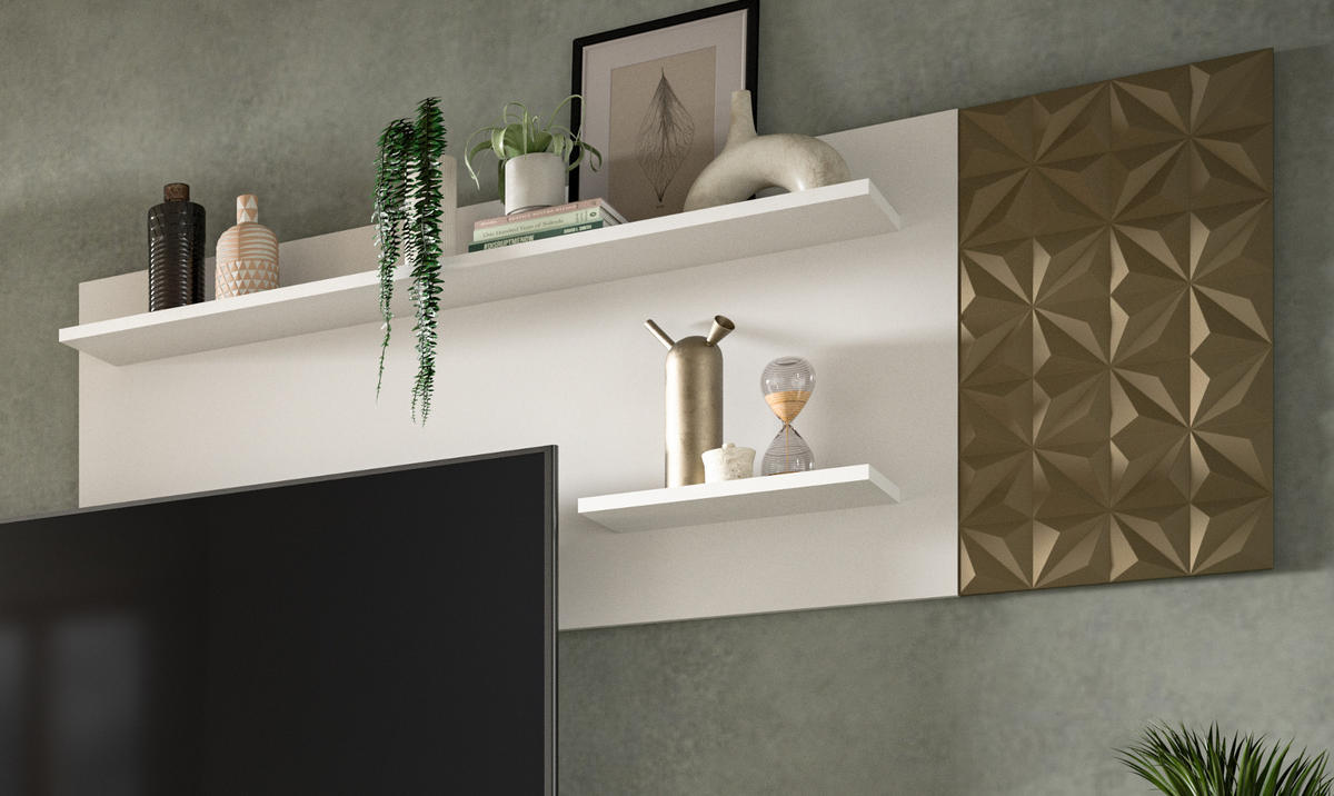 WANDBOARD weiß, Gold 140 cm, Wandregal mit 3D-Struktur - Goldfarben/Weiß, Holzwerkstoff (140/53/17cm) - Inn.Furn