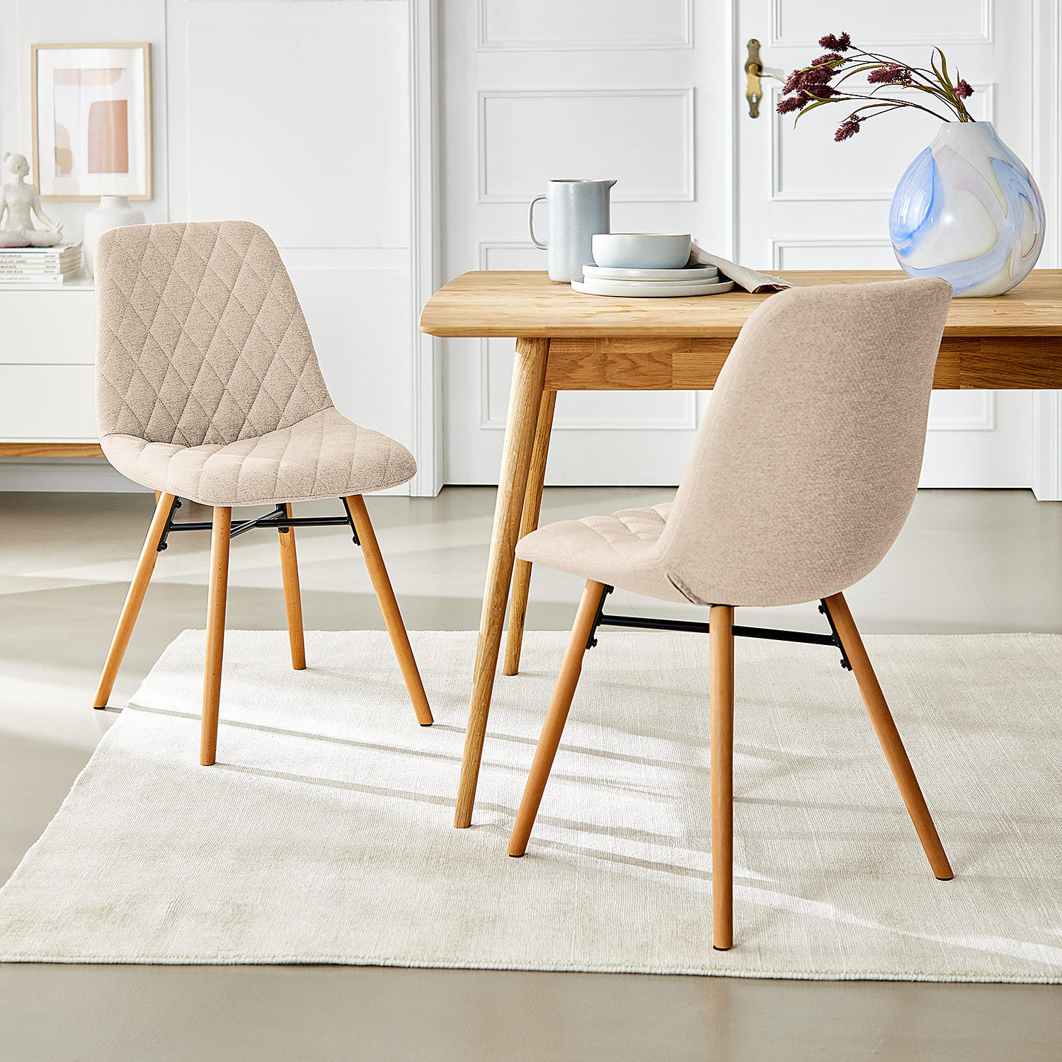 POLSTERSTUHL - Webstoff - Beige, Holz (46/85/57cm) - home24