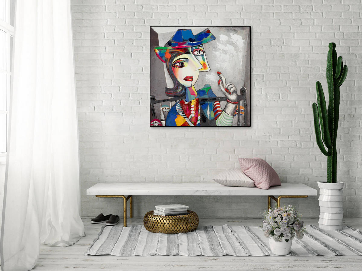 RUČNE MAĽOVANÝ AKRYLOVÝ OBRAZ 80/80 cm, sivý, figurálny motív - sivá, drevo/textil (80/80cm) - KUNSTLOFT