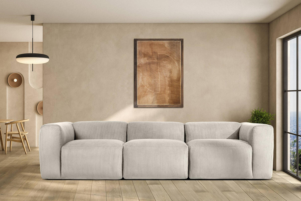 3-SITZER-MODULSOFA BUFFO mit extrem weicher und bequemer Sitzfläche, Kordstoff, cremefarben - Creme, Textil (290/73/96cm) - KONSIMO®