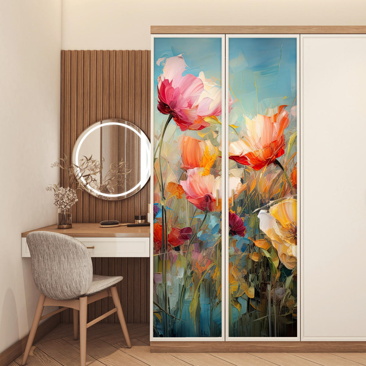 TÜRAUFKLEBER Selbstklebend - Blumen - Aquarell - Kunst - Botanisch - Natur 95x215 cm - Türtapete - Orange, Kunststoff (95/0.1cm) - MuchoWow