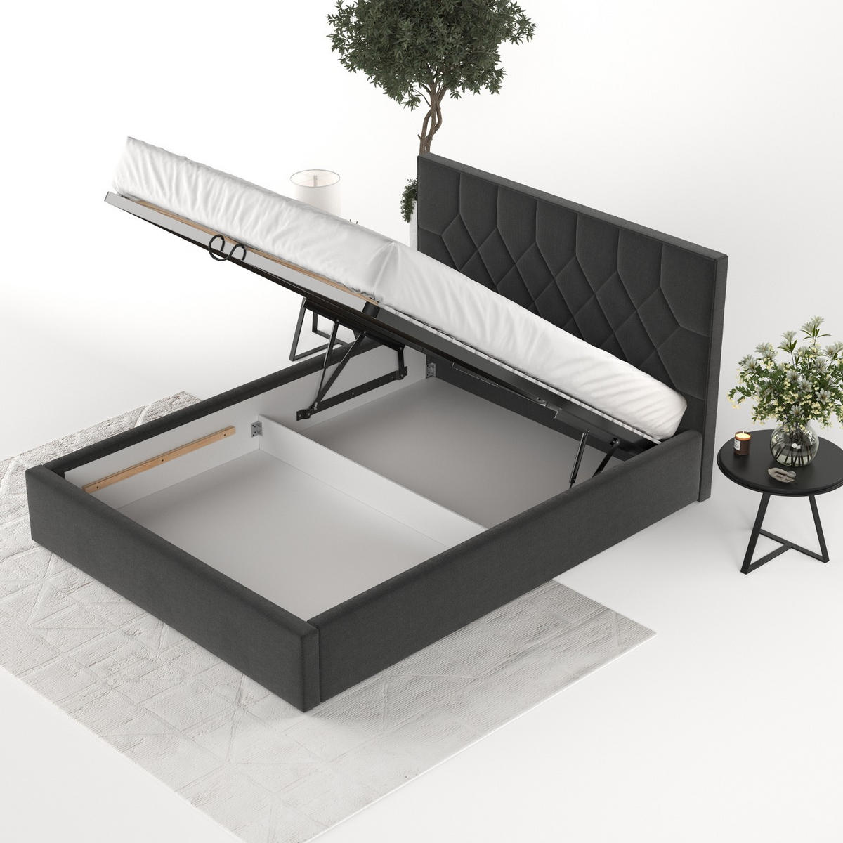 POLSTERBETT Brisa 180/200 cm Schwarz im Asti Stoff - Schwarz/Naturfarben, Holz/Holzwerkstoff (180/200cm) - AltaBeds