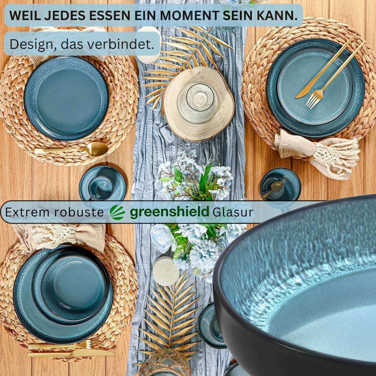 PASTASCHALEN SET VIGO - 6 teilig aus Steingut - Blau, Stein (22cm) - Sänger