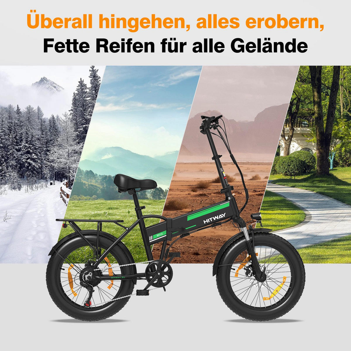 E-BIKE BK10SP Faltrad 20*4,0 zoll mit 48V13Ah Akku - Grün, Metall (30cm) - HITWAY