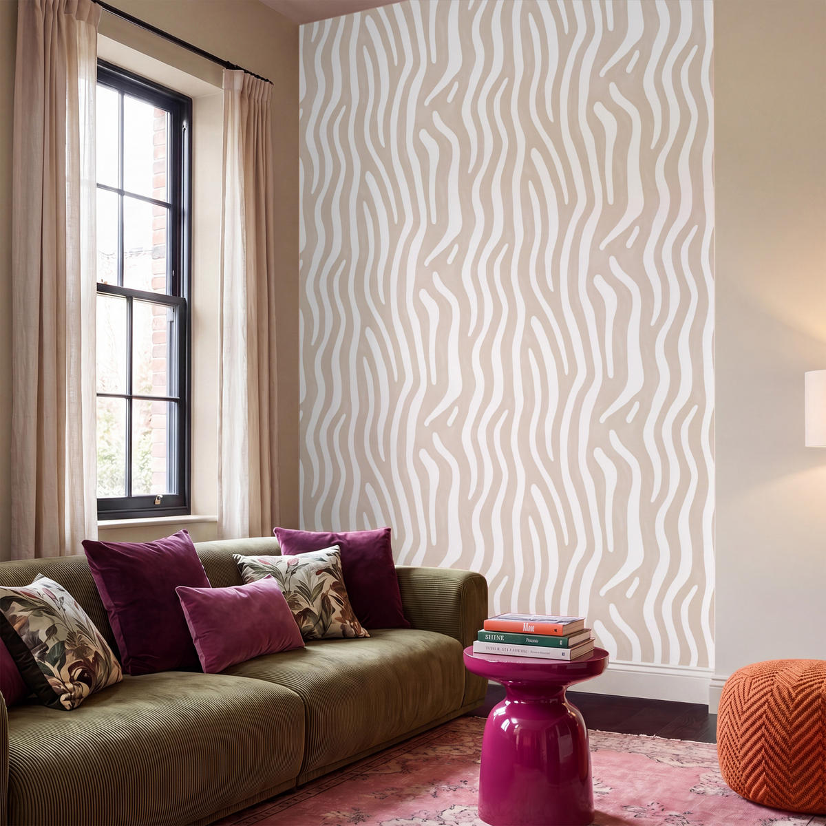 TAPETE - Abstrakt - Zebra - Beige - 180x300 cm - Beige, Papier (180/300cm) - OnlyWow