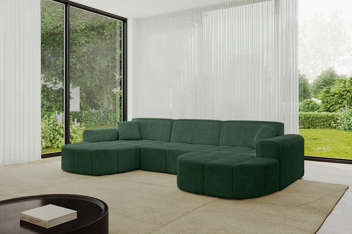 WOHNLANDSCHAFT LIVO-U1 - 315x173x79,5 cm Grün - Grün, Holzwerkstoff/Textil (315/79/173cm) - ALTDECOR