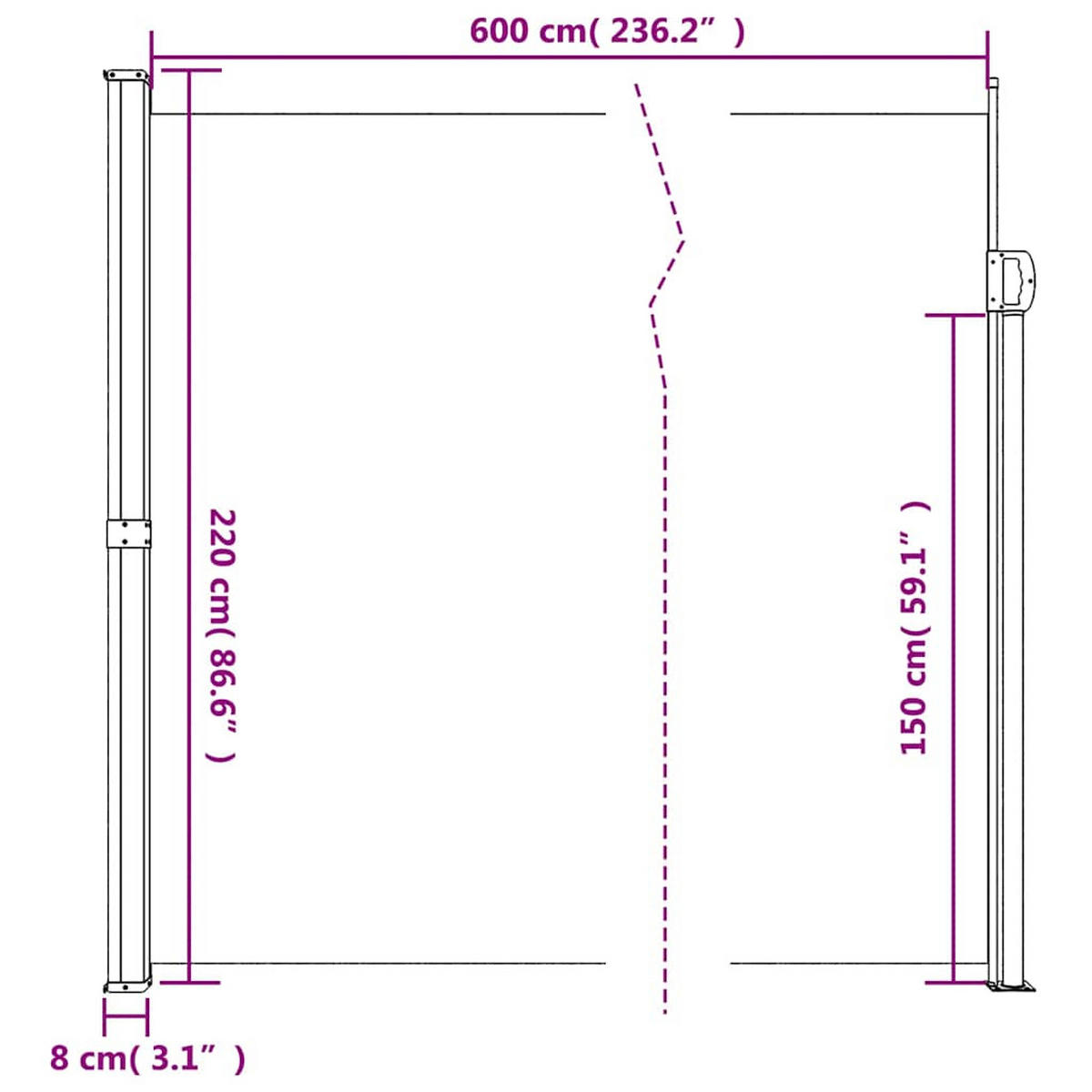 SEITENMARKISE Ausziehbar Anthrazit 220/600 Cm - Anthrazit, Textil (220/600cm) - vidaXL