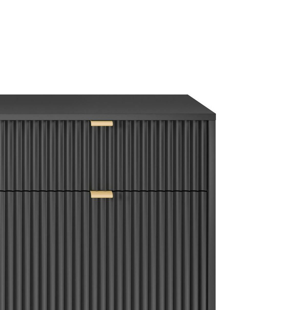 KOMMODE NOVA, Geriffelte Front, 2-Türen, 2-Schubladen 104x39x83 cm, Schwarz - Goldfarben/Schwarz, Holzwerkstoff/Kunststoff (104/83/39cm) - DomoHome