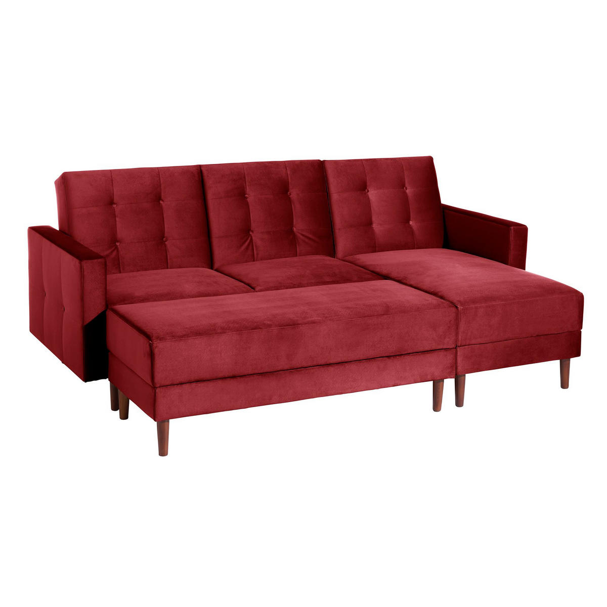 FUNKTIONSSOFA mit Hocker Katunia Samtvelours rot - Rot, Kunststoff (222/92/144cm) - 58aufmkessel