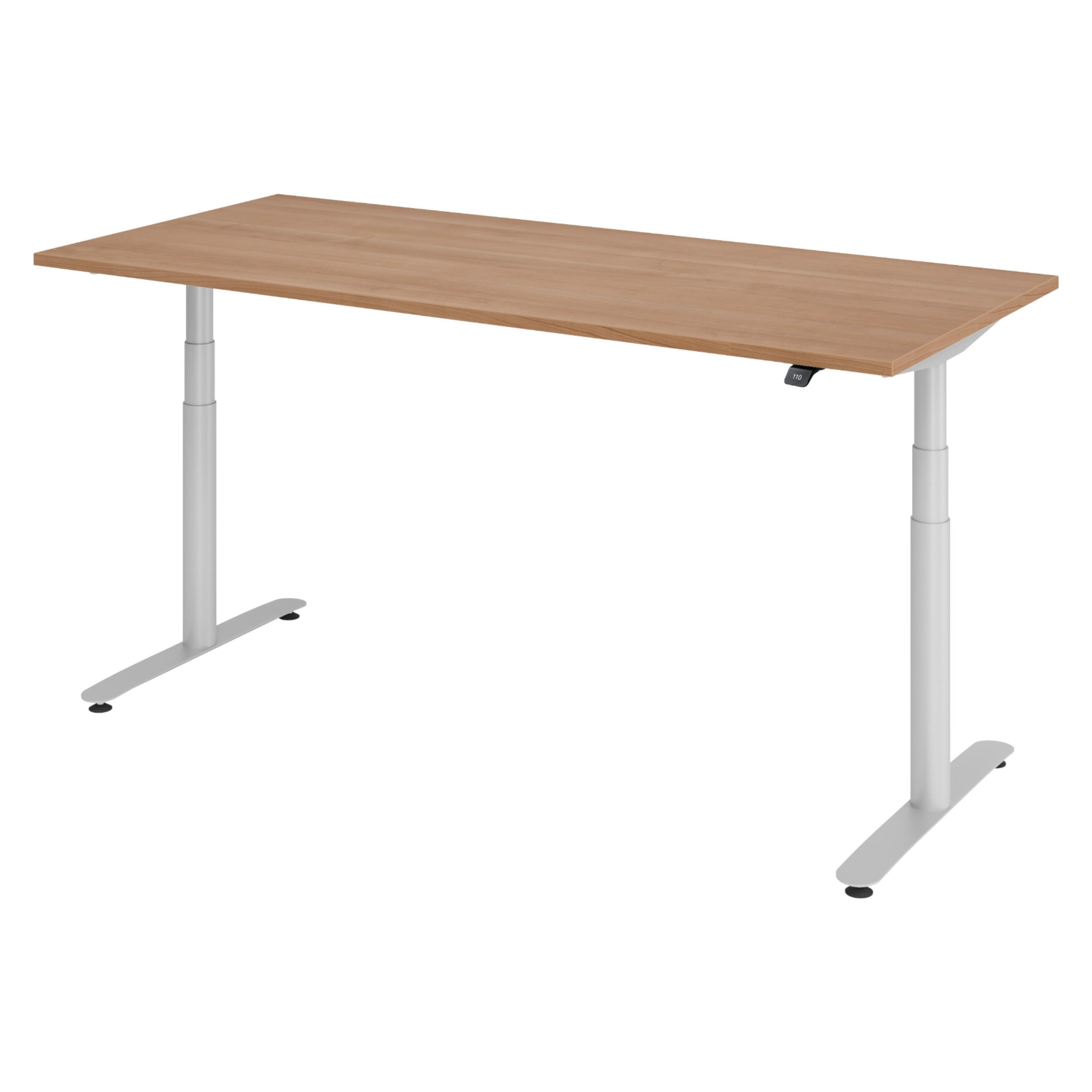 SCHREIBTISCH elektrisch Bluetooth & App XDLR 180/80/72 cm in Nussbaumfarben/Silberfarben - Silberfarben/Nussbaumfarben, Holzwerkstoff (180/80/72cm) - bümö