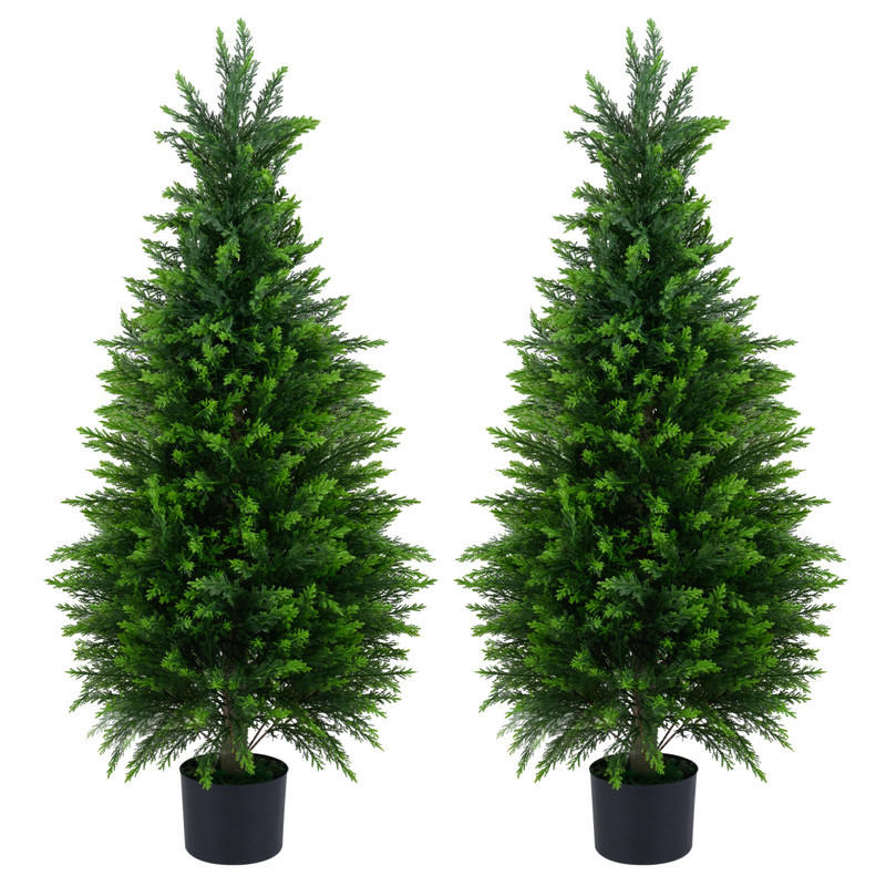 KÜNSTLICHER ZEDERNBAUM mit Topf grün(2er-Set) - Grün, Kunststoff (120cm) - COSTWAY