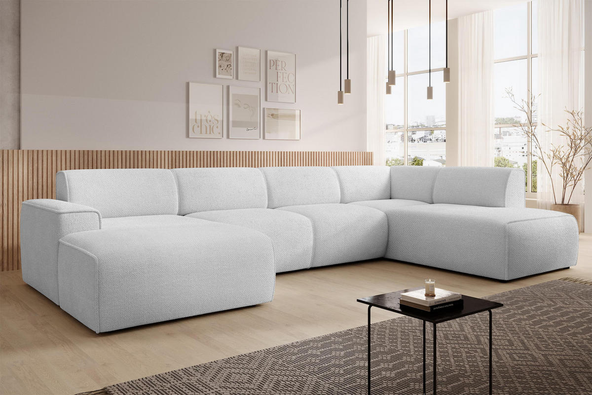 WOHNLANDSCHAFT Didim Ivory 378/220/78 cm – großes Sofa stilvoll & bequem R - Greige/Champagner, Kunststoff/Textil (378/78/220cm) - AX Living