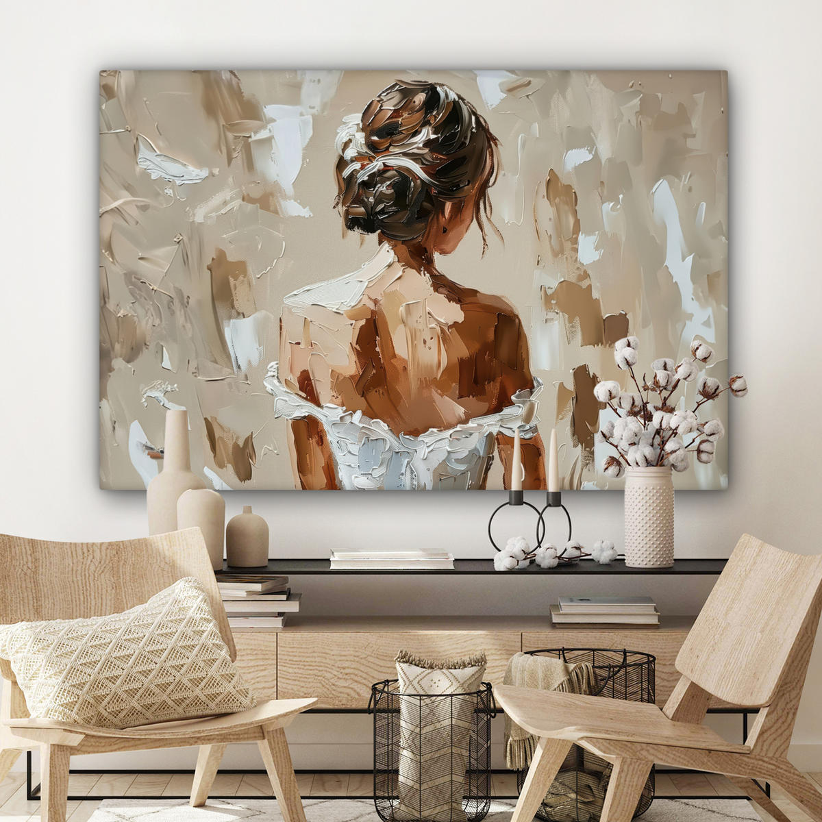 LEINWANDBILD - Frau - Farbe - Abstrakt - Beige - Modern - 120x80 - Kunstdruck - Sandfarben, Textil (120/80cm) - MuchoWow