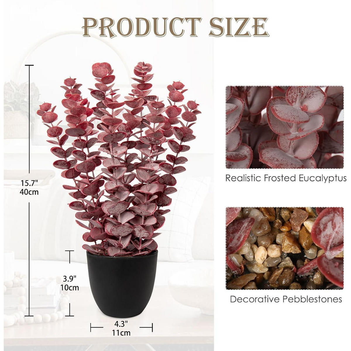 KUNSTPFLANZE Eukalyptus Rot 40 cm - Rot, Kunststoff (44cm)