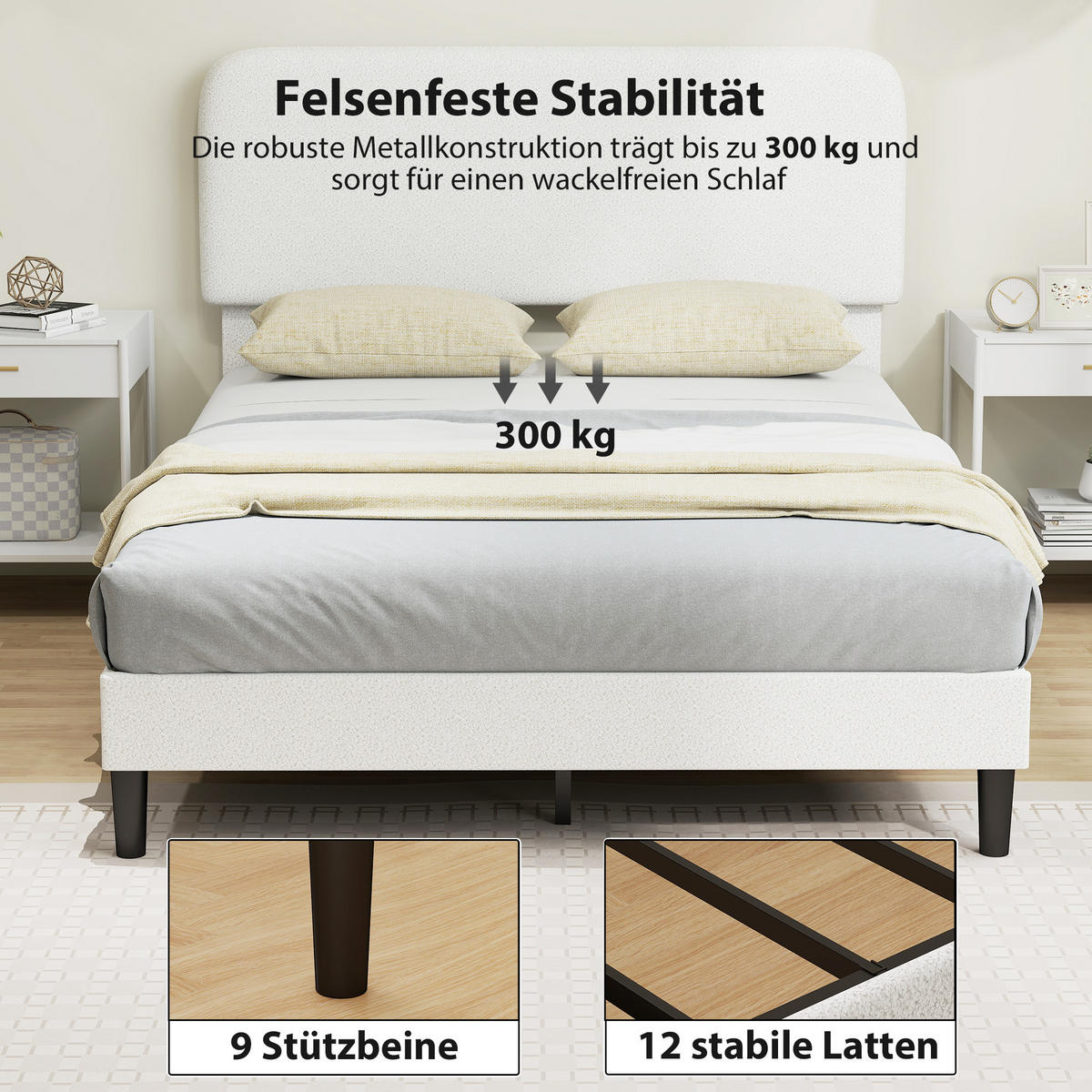BETTGESTELL mit Teddy-Fleece 205/151/117 cm Weiß - Weiß, Metall - HOMCOM