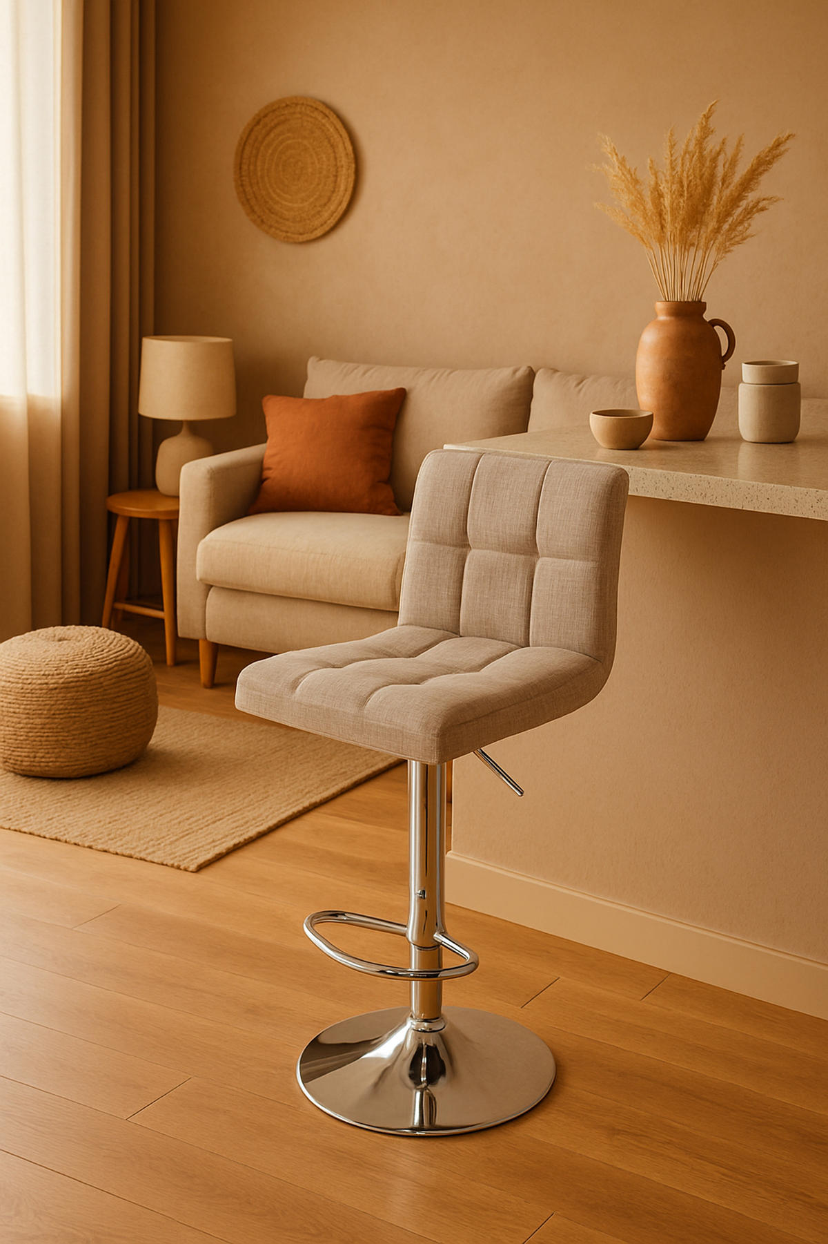 BARHOCKER 2er Set Peran STOFF C creme - Chromfarben/Creme, Textil/Metall (46/114/47cm) - TPFLiving