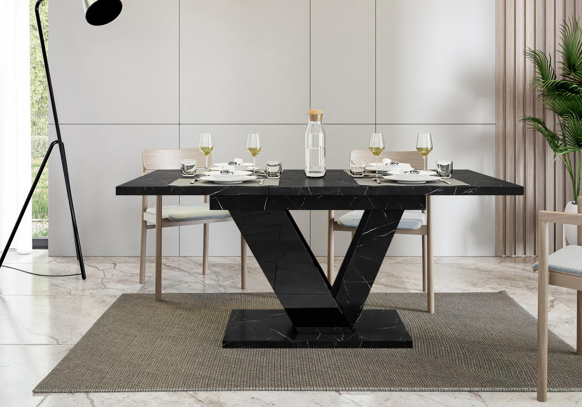 ESSTISCH Royal Schwarz Marmoptik Ausziehbar 120 - 160 cm - Schwarz, Holzwerkstoff (120/80/76cm) - PROSPERO