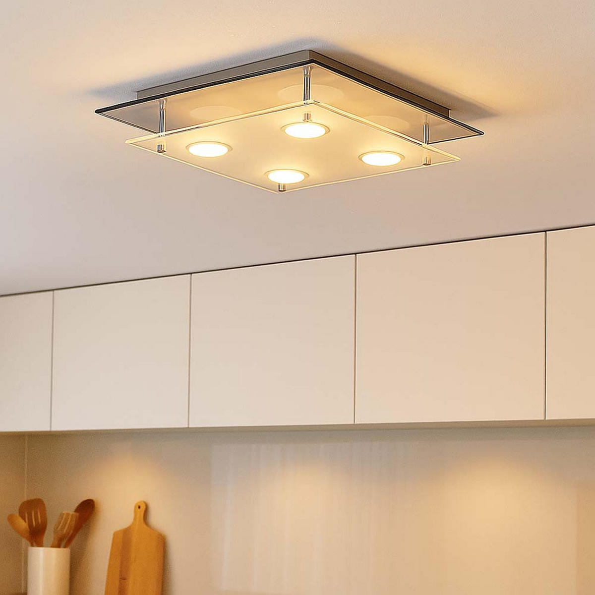 LED DECKENLEUCHTE ARENA Chrom Silber - Silberfarben, Glas (34/34/8cm)