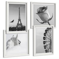 BILDER SET 4er Set - 50x50 cm & 40x60 cm Weißer Rahmen - Rose Eiffelturm Pferd Riesenrad S/W - Weiß, Kunststoff (50/50cm) - TULUP