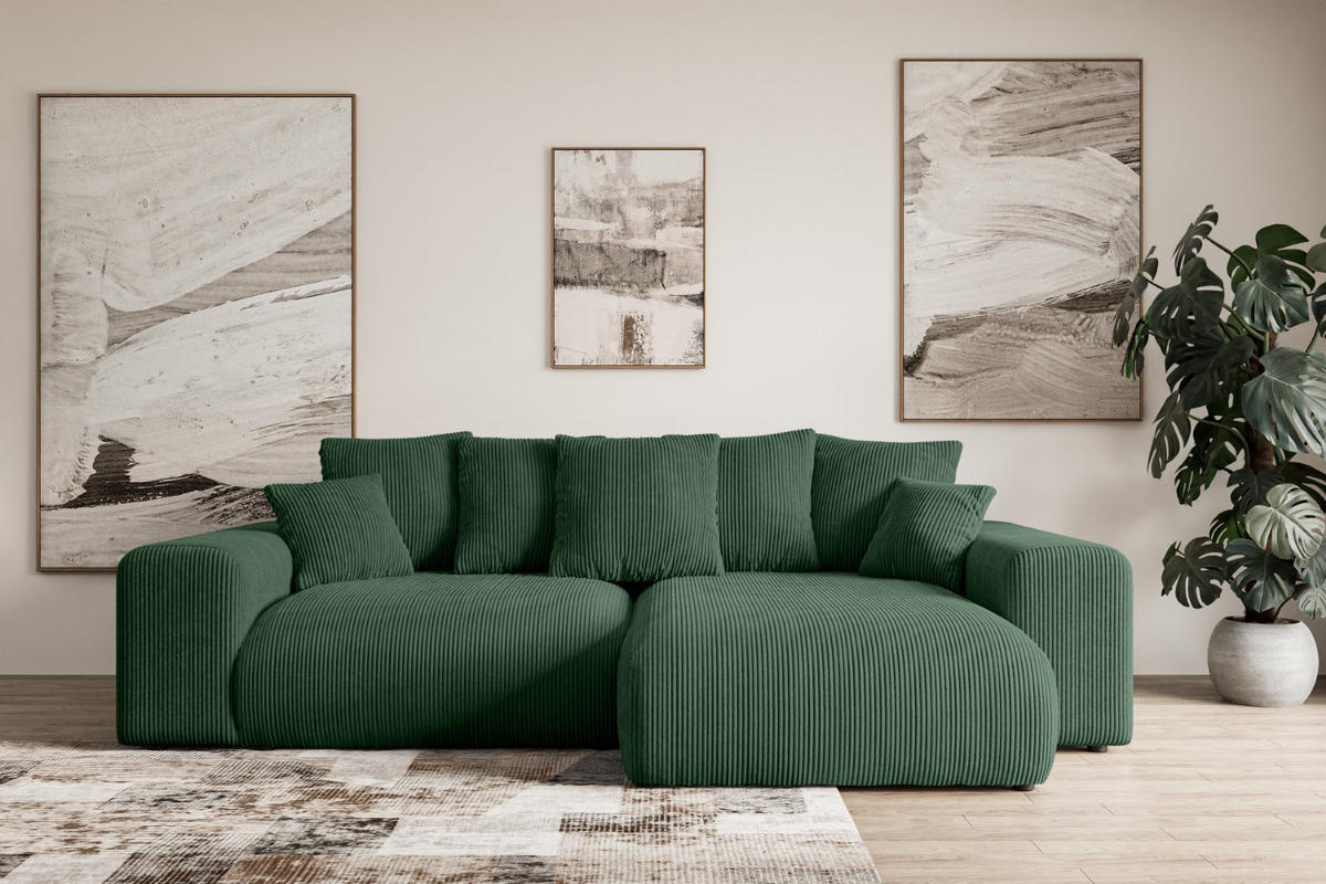 ECKSOFA Ottomane rechts ESKAR-L 266x176x84 Grün Cord - Schwarz/Grün, Holzwerkstoff/Kunststoff (176/266cm) - ALTDECOR