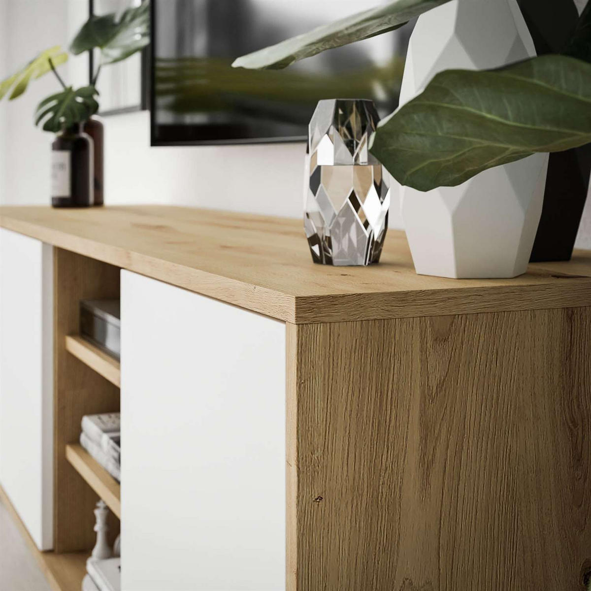 TV-ELEMENT SANAYI III Eiche Artisan/Weiß - Weiß, Holzwerkstoff (156/54/38cm) - Lookway