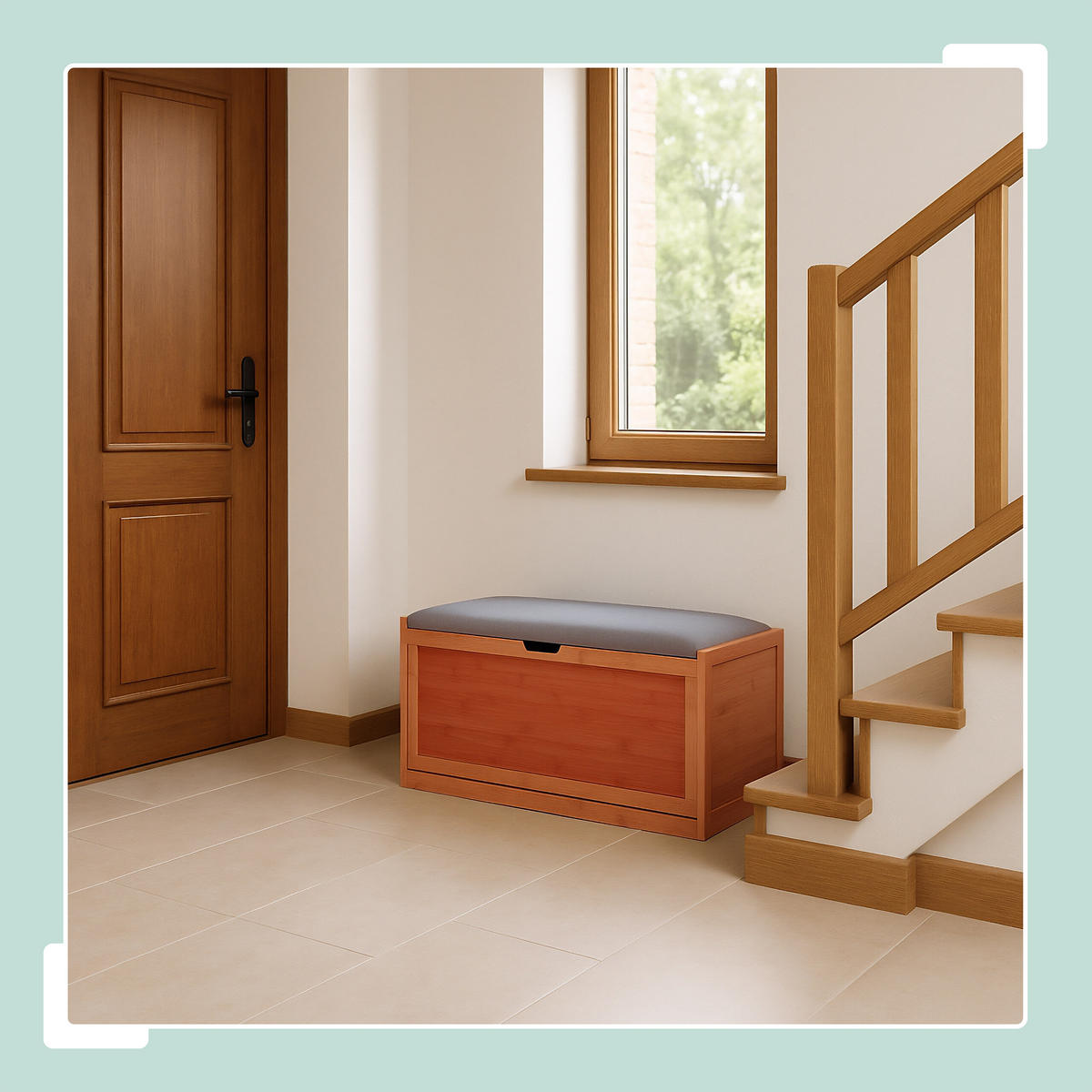 SCHUHBANK - Hellbraun/Grau, Holz/Kunststoff (80/49/26cm) - Relaxdays