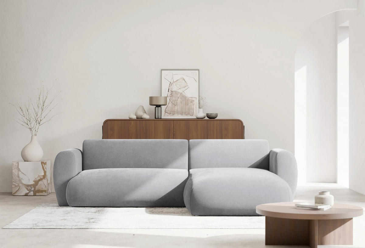 ECKSOFA Emia Grau rechts - Schwarz/Grau, Kunststoff/Textil (156/262cm) - Selsey