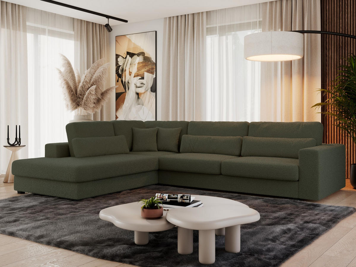 ECKSOFA Savona Grün Boucle - links - Schwarz/Grün, Kunststoff/Textil (316/249cm) - MKS