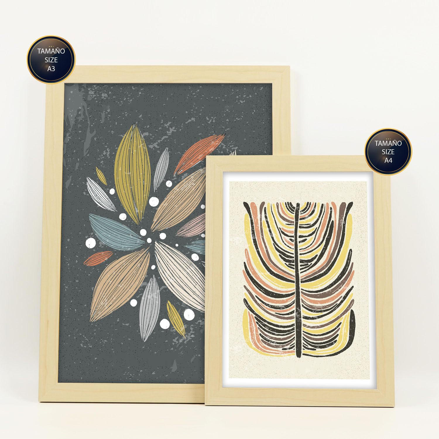 POSTER Set Mit 6 Drucken Von Pflanzen Im Ethnischen Drucker Sammlung Dekorative Rahmen Für Ihr Zuhause Wandkunstdruck A3 & A4 Rahmen Aus Hellem Holz - Beige, Papier (29/3cm) - Nacnic