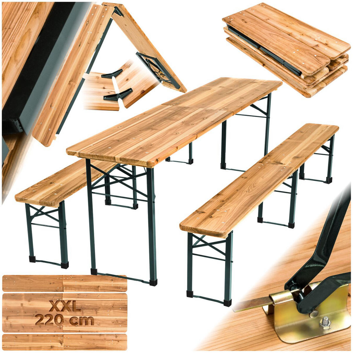 BIERZELTGARNITUR Ralf,Holzlackierung mit Klarlack,braun - Braun, Naturmaterialien/Holz - tectake