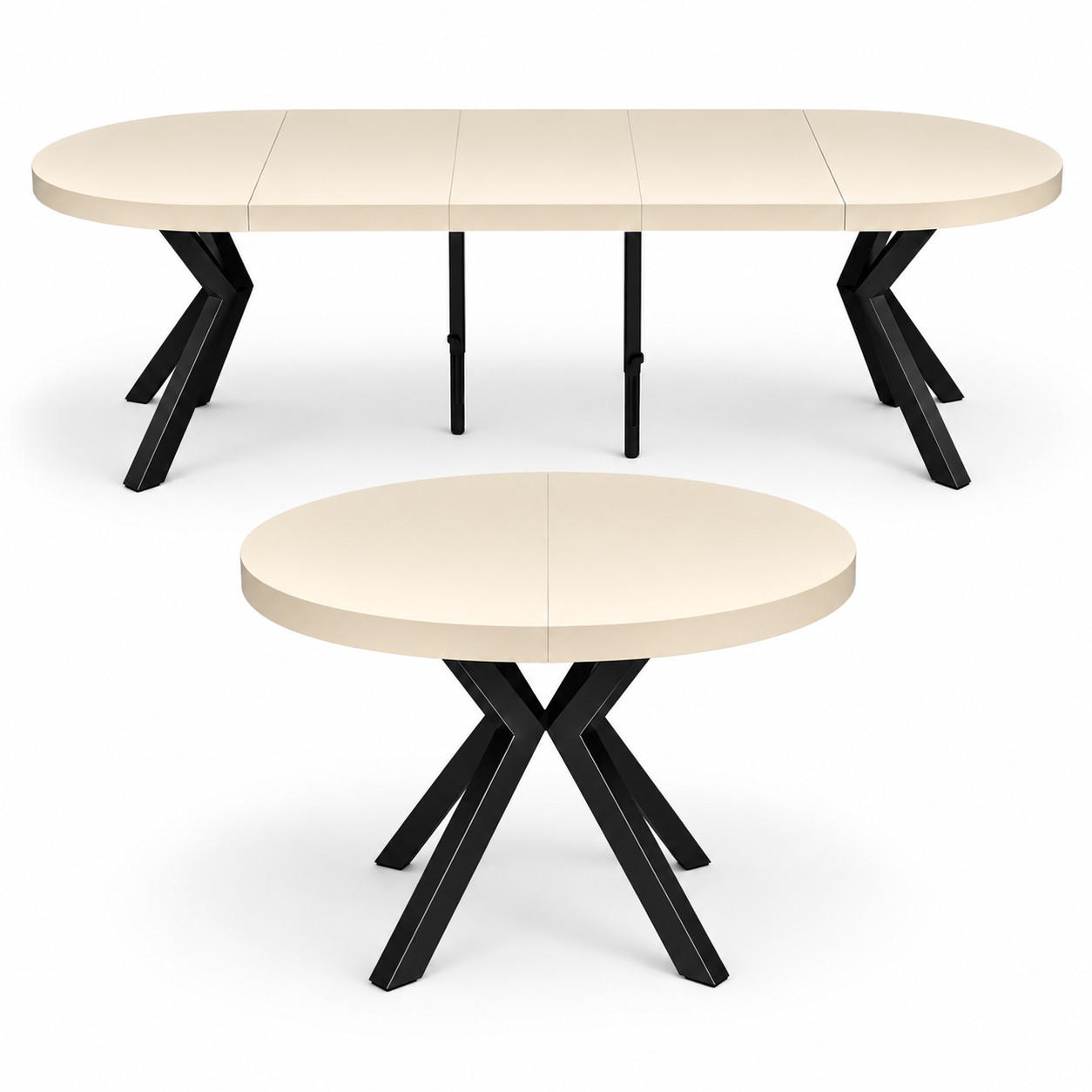 ESSTISCH rund ausziehbar 110/310/76 cm, Kaschmir, 54 cm Tischplatte + X Metallbeine Schwarz - Kaschmir, Holzwerkstoff/Metall (110/310/76cm) - Damale Möbel