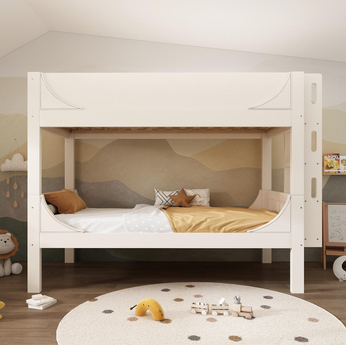 ETAGENBETT aus MDF 90x200 cm in Weiß mit flexibler Leiter - Weiß, Holzwerkstoff (90/200cm) - Modfu