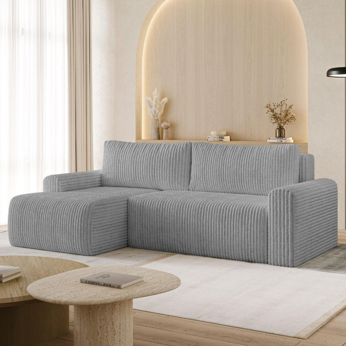 ECKSOFA MILO SMALL mit Schlaffunktion und Bettkasten, Links - TILIA 90 - Dunkelgrau, Holz (240/142cm) - Dekori_Interiors
